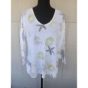 Fresh Produce Size L Tunic Top Shirt Beach Seashell Shells Starfish Print Womens
